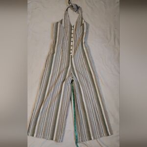 Easel Olive and Cream Striped Jumpsuit